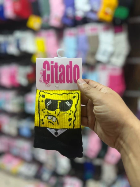 جوراب زرد مدل باب اسفنجی سیتادو